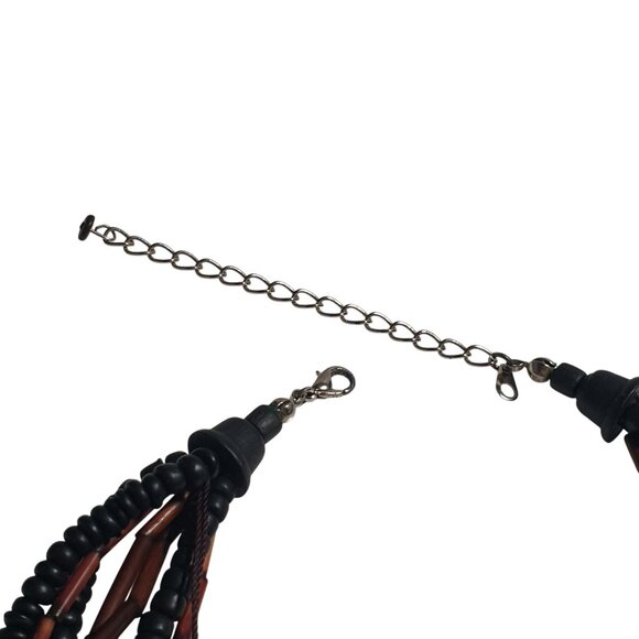 Vintage Statement Necklace Natural Shell Wood Beaded Adjustable Lobster Clasp - Picture 3 of 4